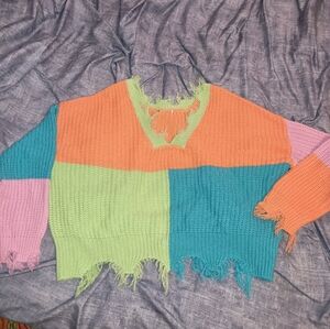 Colorful Patchwork Knit Sweater